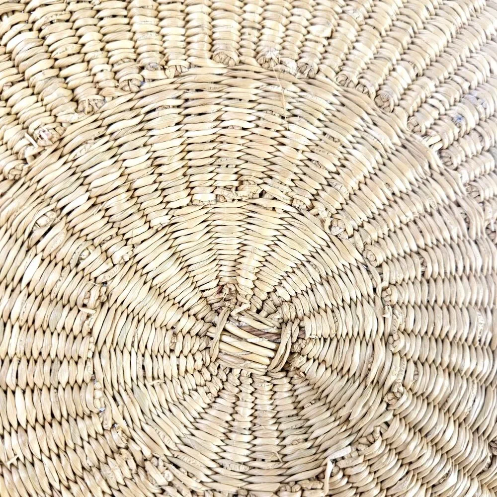 Large‎ Hand Woven Natural African Market Basket Leather Handle 16” Reshapeable